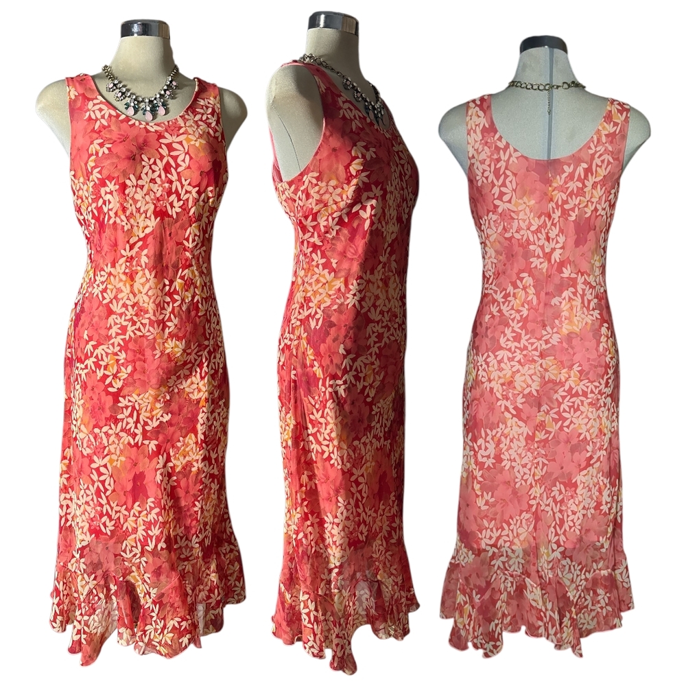 Reitmans Orange and Pink Ruffled Tiered Midi Dress Size L